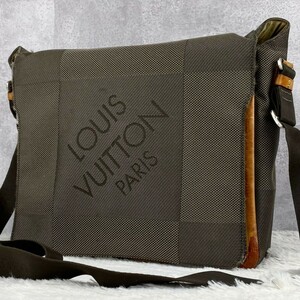 1円~ 極美品 ルイヴィトン LOUISVUITTON A4 通勤 メンズ ショルダーバッグ メッセンジャー ダミエ ジェアン メサジュ キャンバス ヌメ革 茶