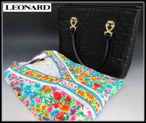 [ZEROnet]▼LEONARD レオナール ハンドバッグ ブラック カーディガン 花柄 カラフル サイズLL 2点セット▼P61-37