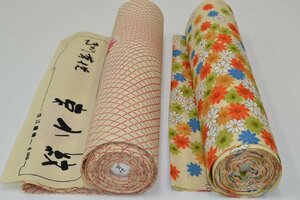 【ちどりや】未使用品 美品 ウール小紋 着尺反物 京小紋 小菊 菱菊 証紙付 クリーム色 まとめて2本セット K154