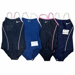 36【整理品リサイクル】ナイキNIKE4枚セット女子競泳水着(150)★光沢濃紺ネイビー・光沢黒ブラック・パイピング