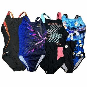 32【整理品リサイクル】アリーナMIZUNOエレッセ4枚セット女子競泳水着(M・O)★光沢黒ブラック・光沢濃紺ネイビー・柄模様