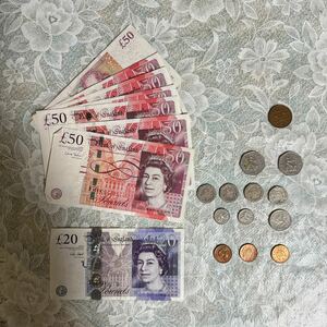 イギリス ポンド 紙幣英 50 POUNDS エリザベス2世　旧紙幣　札　古紙幣　古銭　20 POUNDS £50 20£ 合計370ポンド　コイン5.03ポンド