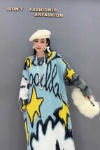 新品未使用　 ロングワンピース ニット セーター チュニック ゆったり 楽ちん 星柄 水色系_画像1