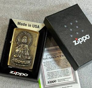 ■新品 ZIPPO USA輸入 真鍮 BRASS 観音様 仏様 仏像 和風 ジッポー ゴールド メタル 貼り 240126-1