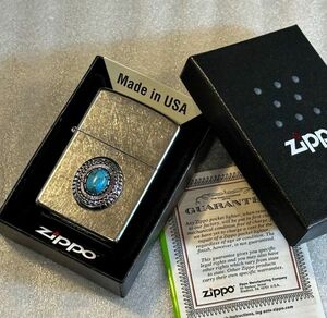 ■新品 ZIPPO USA輸入 ネイティブアメリカン ターコイズ メタル貼り インディアンジュエリー オイルライター ネイティヴ コンチョ xp242
