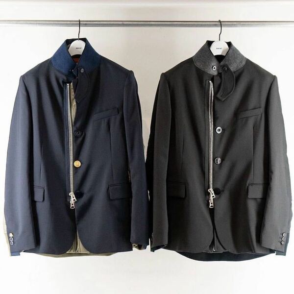 未使用品 定価¥137500 sacai 21SS Suiting × Nylon Twill Jacket Size2 NAVY×KHAKI スーチング ナイロンツイル ジャケット ブルゾン 