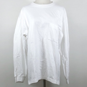 X161 UNIQLO メンズトップスTシャツ 長袖 薄手 丸首 胸ポケット Lサイズ ホワイト 白 無地 綿100% カジュアル シンプル おしゃれ 春秋 休日