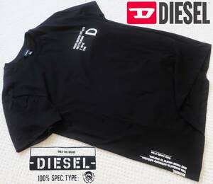 新品★ディーゼル DIESEL★セクシーな ブラック 切り返し Tシャツ★リバースウィーブ★ホワイト ロゴプリント 黒 白 XL☆176