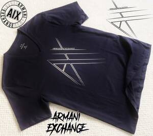 新品★アルマーニ★シックな ネイビー Tシャツ★ホワイト グラフィック ロゴプリント★Vネック★紺 白 XL★A/X ARMANI☆164