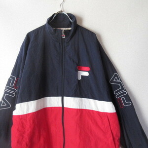 ○良品 FILA フィラ◆ウォームアップジャケット ナイロンジャケット 90年代ファッション◆メンズ ネイビー/レッド Mサイズ