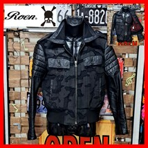 Roen ロエン　カモフラ　ワッペン　レザースリーブ　ライダース　スタジャン　Ｍ　ブラック　レオパード　 黒_画像1