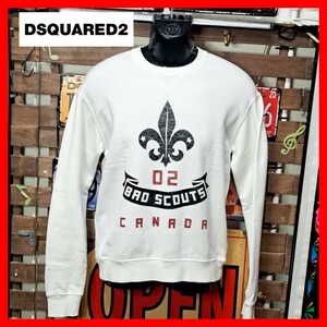 Dsquared2　ディースクエアード　リリー　ゆり　プリント　プルオーバー　スウェット　トレーナー　Ｍ　ホワイト　白　Vステッチ