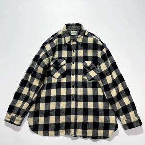 ビッグサイズ♪ロングポイント 40s USA製 Frostproof ウールシャツ 17 ビンテージ 白 黒 グレー ブロックチェック マチ付き 台襟