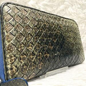 ★希少美品　1円　BOTTEGA VENETA　ボッテガヴェネタ　長財布　ジッピーウォレット　ラウンドジップ　イントレチャート　パイソン　メンズ