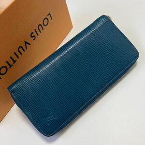 ★LOUIS VUITTON ヴィトン エピ ヴェルティカル ラウンドファスナー 長財布 中古 ブルーセレスト【鑑定済み 本物保証】