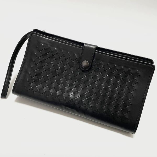 ★BOTTEGA VENETA ボッテガヴェネタ システムウォレット クラッチ イントレ レザー 財布 メンズ 男性 ブラック【鑑定済み 本物保証 】