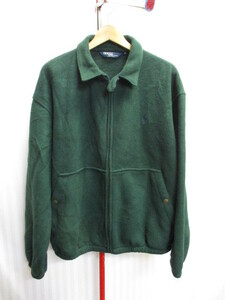USA製　ラルフローレン　90sヴィンテージ　メンズフリースジャケット　メンズL　緑　ジャンパー　ロゴ刺繍ブルゾン　メンズコート　11034