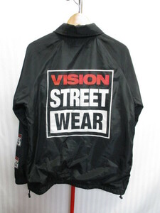 VISION STREET WEAR　裏地付きコーチジャケット　メンズM　黒　ボックスロゴジャンパー　ビッグロゴブルゾン　ウインドブレーカー　01163