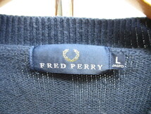 フレッドペリー　90s00sヴィンテージ　ロゴ刺繍セーター　メンズL　紺　ニットセーター　スポーツニットジャケット　トレーナー　01185_画像2