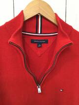 TOMMY HILFIGER トミーヒルフィガー ハーフジップ コットンニット セーター 胸ロゴ メンズXL 良品綺麗_画像3