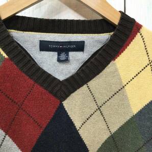 TOMMY HILFIGER トミーヒルフィガー コットンニット セーター Vネック ニット 袖ロゴ メンズS 良品綺麗の画像3