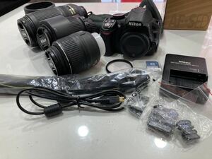 パ）Nikonカメラ ニコン デジタル一眼レフ カメラ D3100 レンズ18-55mm 55-200mm 70-300mm 3個セット 充電器 現状品