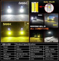 アルファード 10系 後期 LEDフォグランプ HB4 20w4000LM 2色切り替え 6000k ホワイト 白 or 3000k イエロー 黄金色 フォグ バルブ キット_画像5