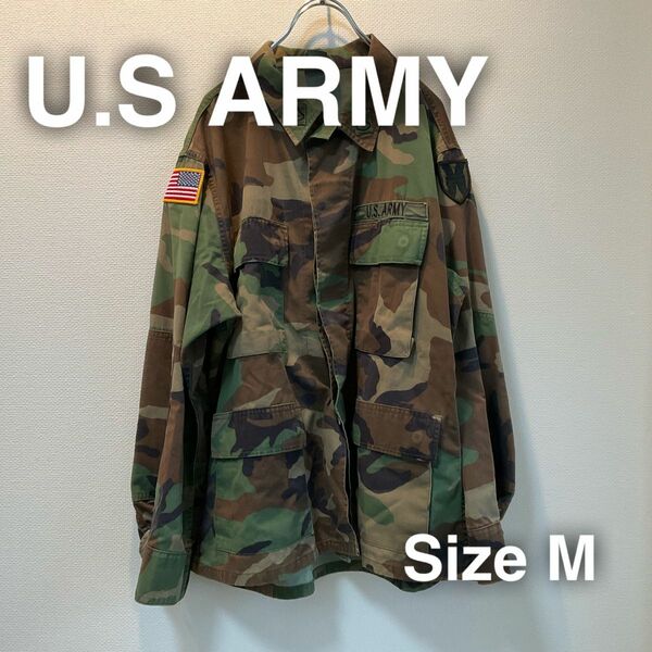 U.S ARMY アメリカ　迷彩ジャケット　シャツ　X-SHORT ワッペン　M ミリタリー　軍物　星条旗 JACKET 古着