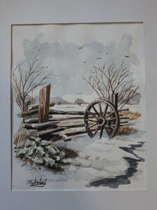 Art hand Auction 水彩画 雪景色, 絵画, 水彩, 自然, 風景画