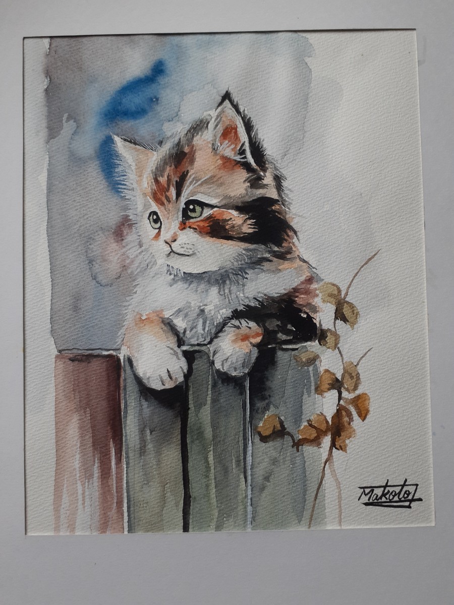 Watercolor cute kitten, Painting, watercolor, Animal paintings