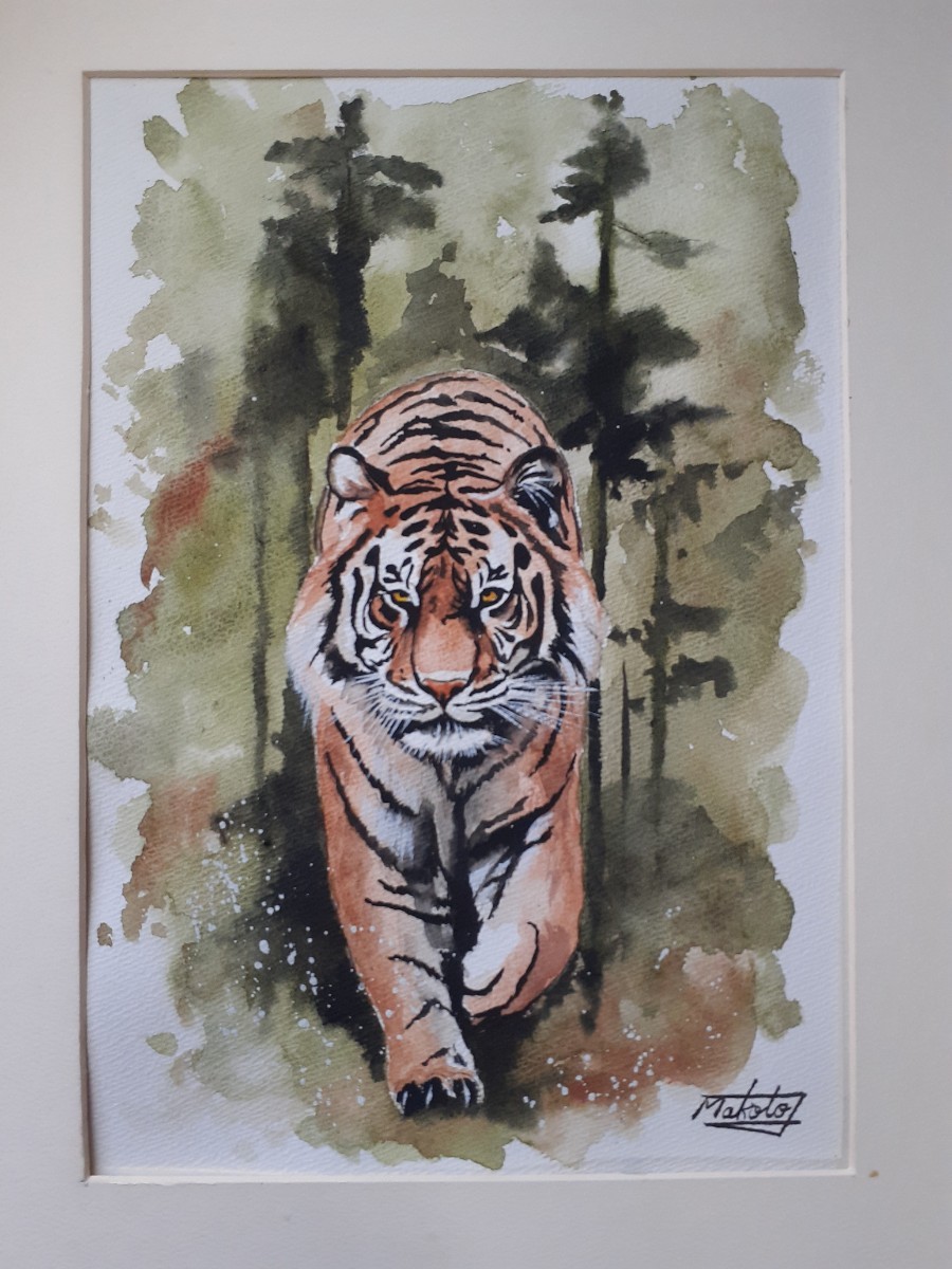 Aquarell Waldtiger, Malerei, Aquarell, Tierbilder