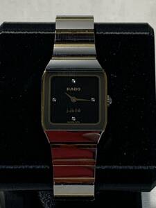 【ジャンク】アンティーク RADO ラドー ジュビリー jubile 黒文字盤 4Pダイヤ 腕時計 クォーツ レディース 153.0368.3