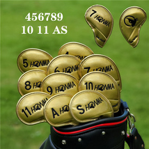 アイアンカバー HONMA ゴールド 10個セット ゴルフヘッドカバー アイアン用 両面刺繍 マグネット開閉_画像1