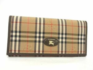 1円 ■美品■ BURBERRY バーバリー ノバチェック キャンバス×レザー 二つ折り 長財布 札入れ 小銭入れ レディース ブラウン系 AU4998