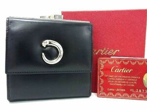 1円 ■美品■ Cartier カルティエ パンテール レザー 二つ折り がま口 財布 レディース ブラック系 BF5048
