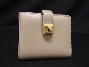 1円 ■美品■ FENDI フェンディ レザー スタッズ 二つ折り 財布 ウォレット 札入れ 小銭入れ レディース ベージュ系 AU4428