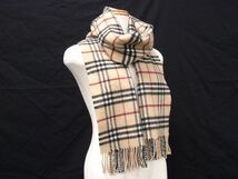 1円 ■極美品■ BURBERRY バーバリー ノバチェック ウール100％ フリンジ マフラー ストール レディース メンズ ベージュ系 BG6110_画像2