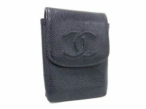 1円 ■美品■ CHANEL シャネル ココマーク キャビアスキン ポーチ マルチケース 小物入れ レディース メンズ ブラック系 AU5684