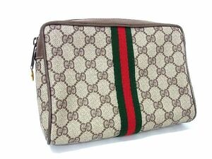 1円 GUCCI グッチ 63 01 012 オールドグッチ ヴィンテージ GG柄 シェリーライン PVC クラッチバッグ セカンドバッグ ブラウン系 AT7368