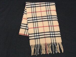 1円 ■美品■ BURBERRY バーバリー ノバチェック ウール90％×カシミア10％ フリンジ マフラー レディース ブラウン系 AT5257