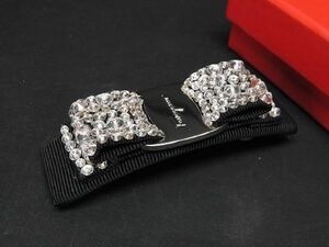 1円 ■極美品■ Salvatore Ferragamo フェラガモ ヴァラリボン キャンバス ビーズ バレッタ ヘアアクセサリー ブラック系 AT5203