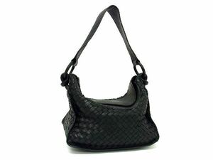 1円 ■美品■ BOTTEGA VENETA ボッテガヴェネタ イントレチャート レザー ワンハンドル ハンドバッグ レディース ブラック系 AW1040