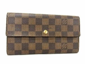 1円 ■美品■ LOUIS VUITTON ルイヴィトン N61726 ダミエ ポルトフォイユ サラ 二つ折り 長財布 ウォレット レディース ブラウン系 BG6337