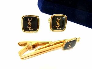 1円 ■美品■ YVESSAINTLAURENT イヴサンローラン ヴィンテージ カフリンクス ネクタイピン アクセサリー 2点セット ゴールド系 BE8876