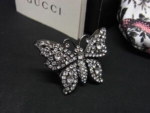 1円 ■美品■ GUCCI グッチ ラインストーン バタフライ 蝶 リング 指輪 アクセサリー 表記サイズ XS (約8号) シルバー系 AT7017