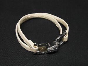 1円 ■美品■ Salvatore Ferragamo フェラガモ ダブルガンチーニ レザー ブレスレット チョーカー アクセサリー アイボリー系 AS5138