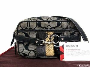 1円 ■美品■ COACH コーチ シグネチャー キャンバス×レザー ボディバッグ ウエストバッグ ウエストポーチ グレー系×ブラック系 AS5585