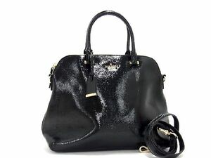 1円 ■極美品■ kate spade ケイトスペード PXRU5131 パテントレザー 2WAY ハンドバッグ ショルダー レディース ブラック系 BH0394