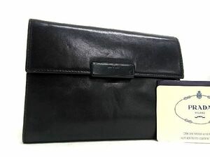 1円 PRADA プラダ M605 レザー 二つ折り 財布 ウォレット 小銭入れ 札入れ カード入れ メンズ レディース ブラック系 AS5731