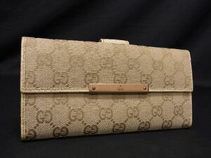 1円 ■極美品■ GUCCI グッチ 112715 GG柄 GGキャンバス×レザー 二つ折り 長財布 ウォレット レディース ブラウン系 AT7027